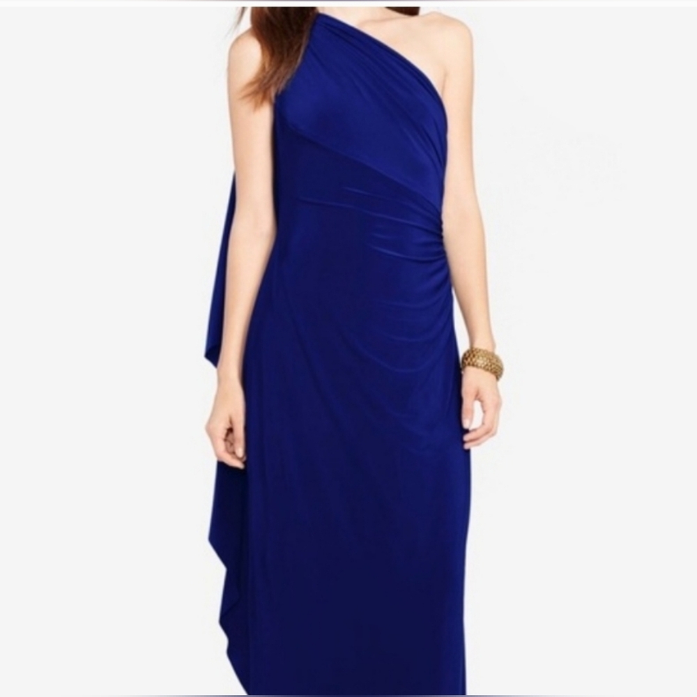{} nwt LAUREN ralph lauren one shoulder ruched cocktail dress 10 jersey mini L